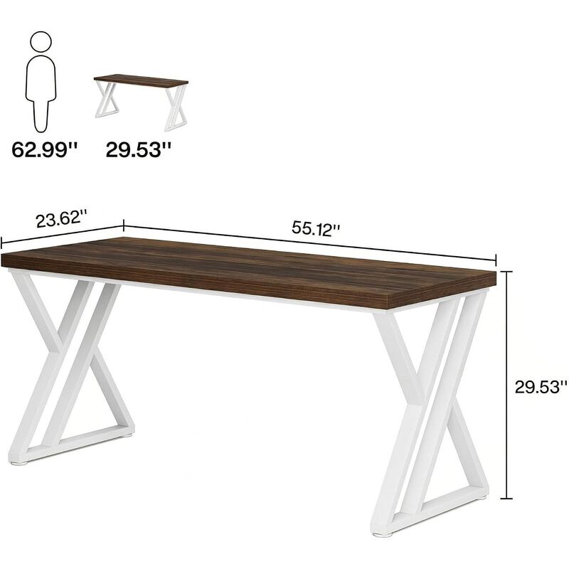 Tribesigns 63" Computer Desk, Farmhouse Office Executive Desk with X-Shaped Metal Legs, Large Home Office Desk and Writing Desk for Study Room, Rustic Industrial Wood Desk, 350 lb Capacity image number 4