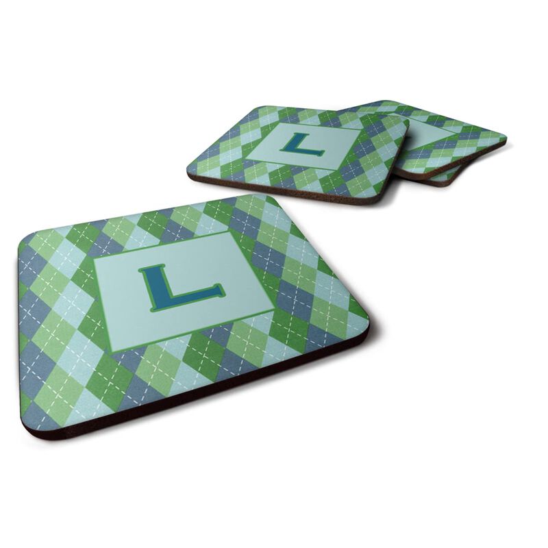 Caroline's Treasures CJ1020-LFC Monogram-Blue Argoyle Foam Coasters (Set of 4), Initial Letter L, 3.5 H x 3.5 W, Multicolor