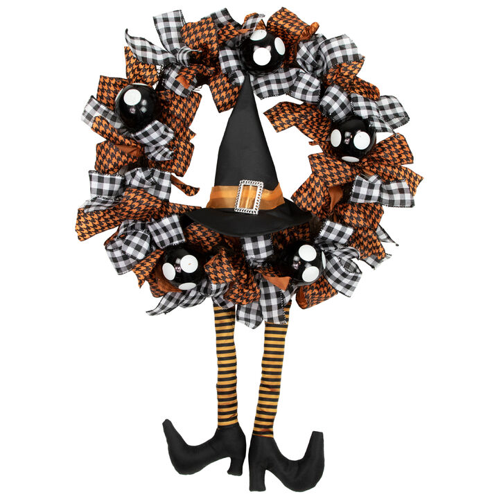Orange and Black Witch with Bows Halloween Wreath  24-Inch  Unlit