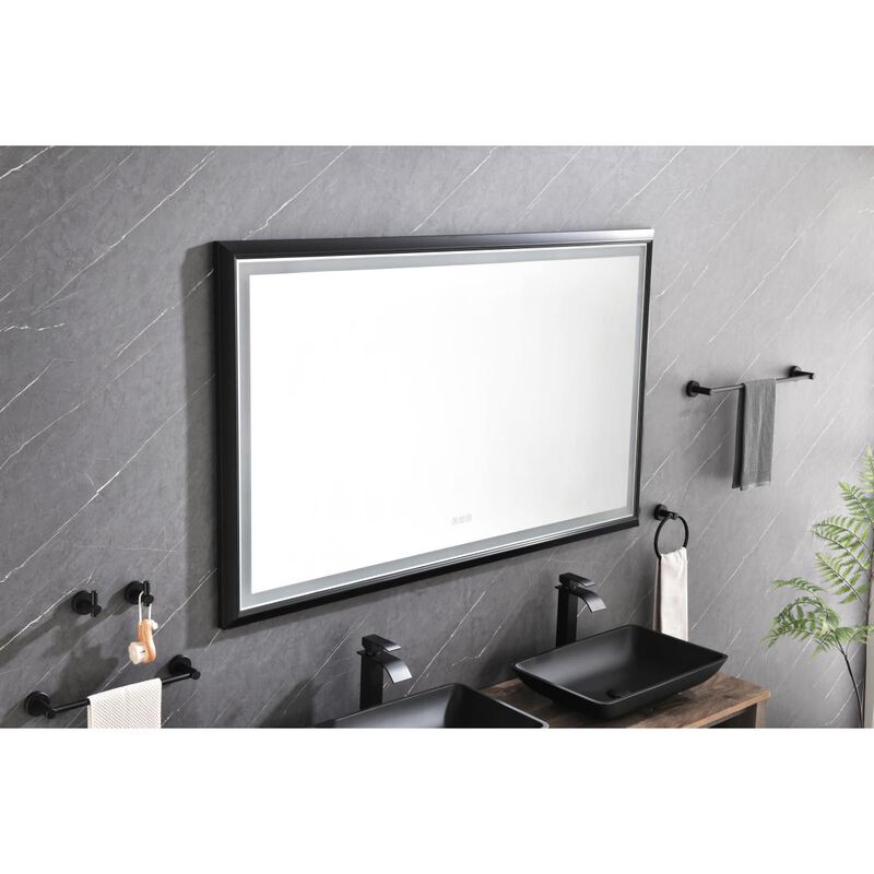 60in. W x 36in. H Oversized Rectangular Black Framed LED Mirror Anti-Fog Dimmable Wall Mount Bathroom Vanity Mirror Wall Mirror Kit For Gym And Dance Studio 36 X 60