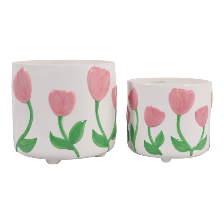 Tulip Embossed Footed Planters