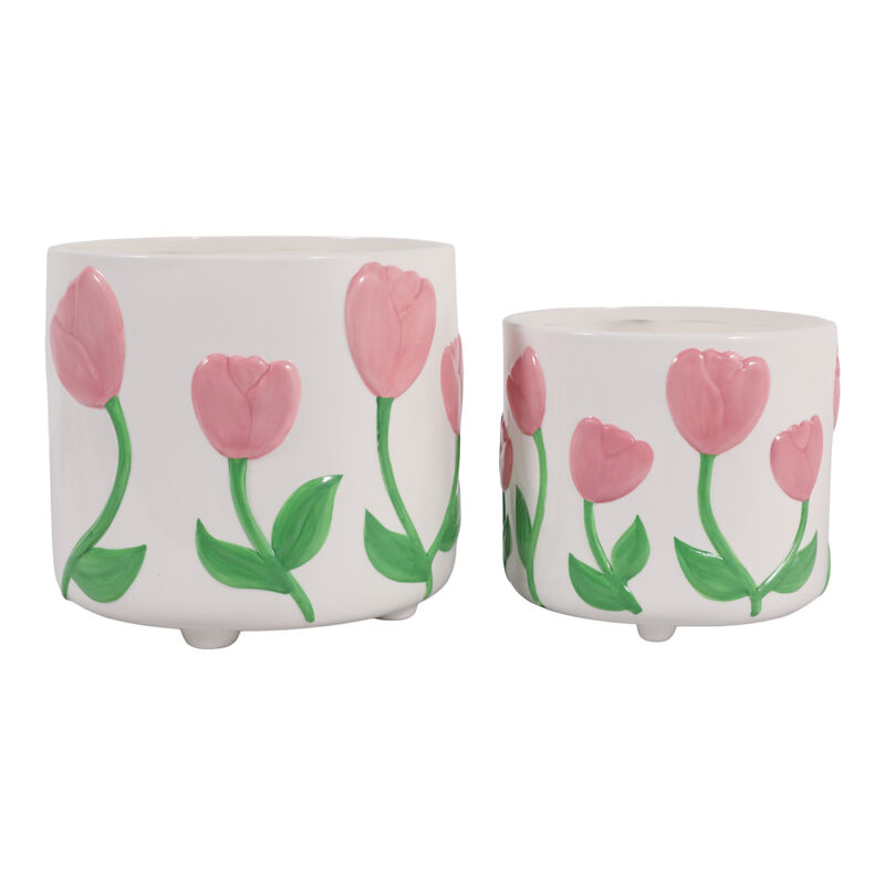 Tulip Embossed Footed Planters image number 0