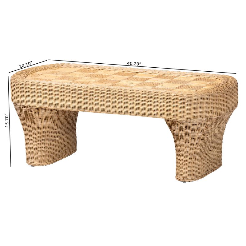 bali & pari Canika Natural Rattan Coffee Table - Handwoven Wicker Accent Table with Checkered Tabletop and Waterfall Base for Living Room or Sunroom image number 6