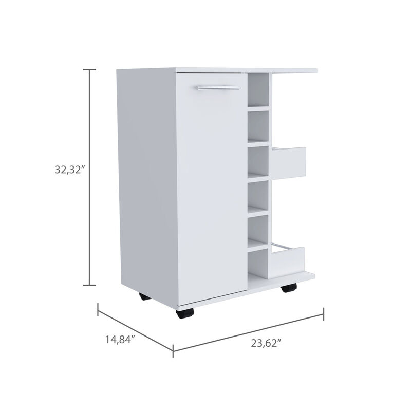 Streamdale Bartlet 2-Shelf 6-Bottle Bar Cart With Division White image number 4