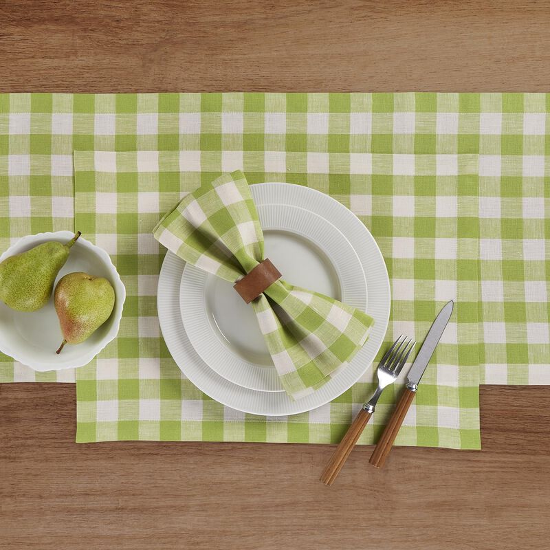 Solino Home 100% Pure Linen Placemats 14 x 19 Inch Set of 4 - Morgan Check