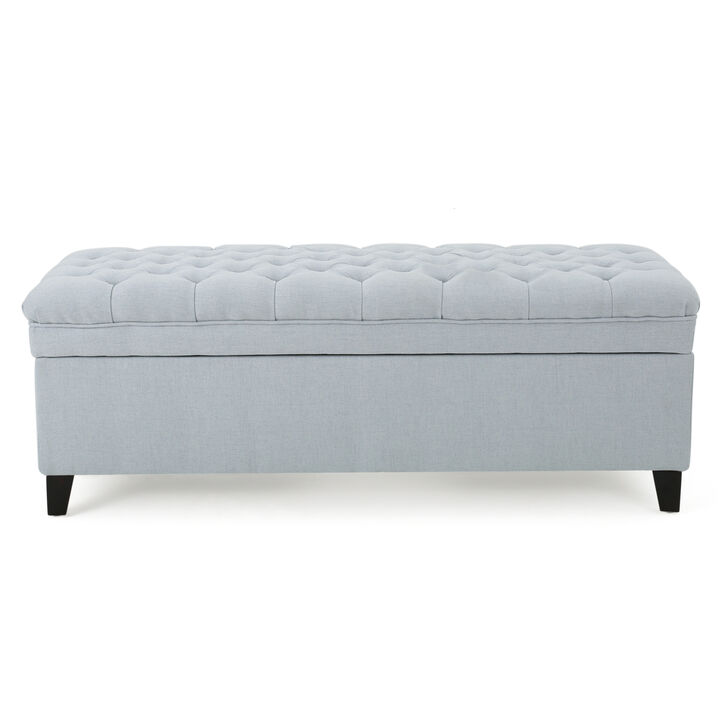 Streamdale Light Blue Fabric Storage Ottoman with Birch Legs