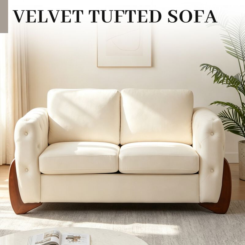 Zagrek Mid‑Century Modern Button Tufted Velvet Loveseat image number 5
