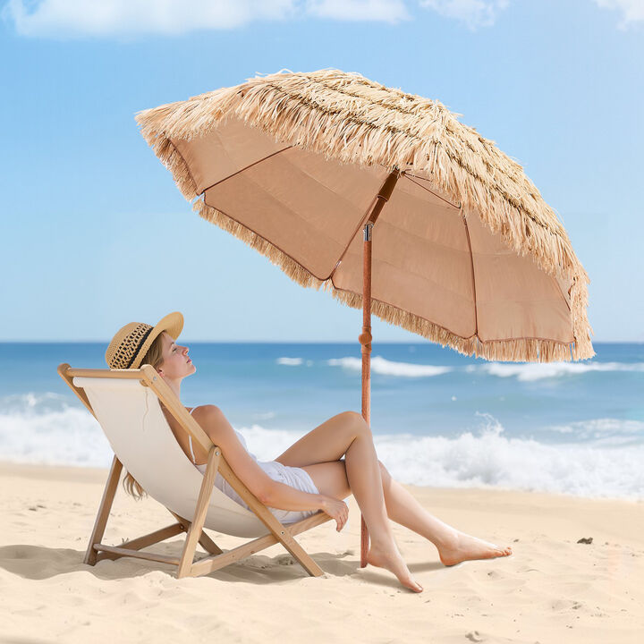 Thatched Patio Umbrella with Tilt, Hawaiian Style Beach Parasol for Pool & Garden