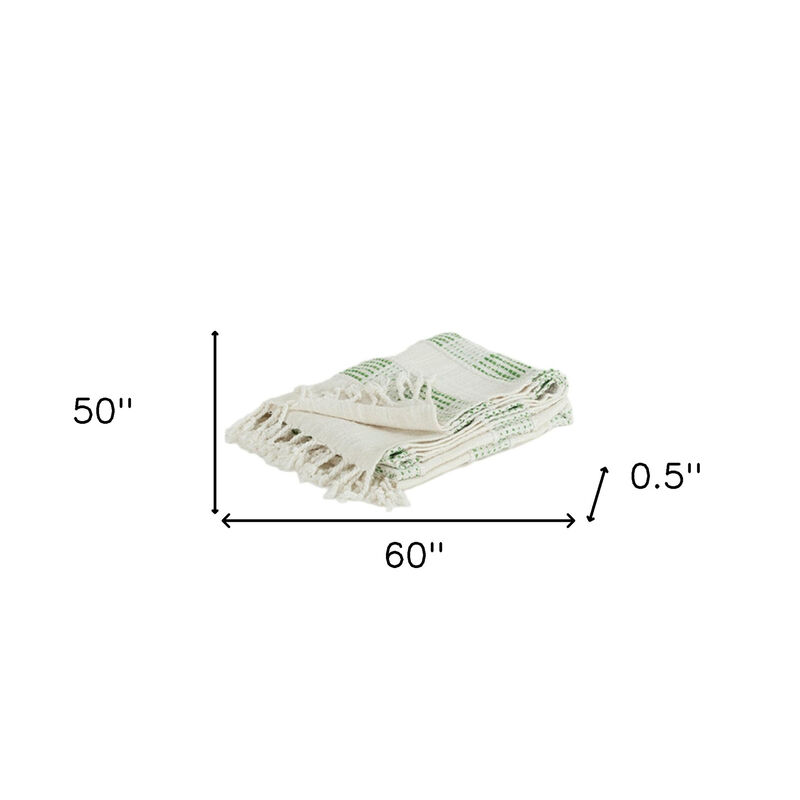 HomeRoots Gray and Green Woven Cotton Throw Blanket with Fringe image number 4