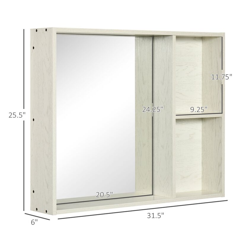 White Bathroom Storage: 31.5x25.5" Mirrored 2-Tier Wall Cabinet