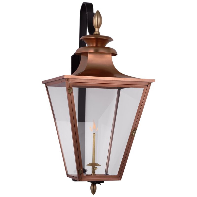Albermarle Large Bracketed Gas Wall Lantern in Soft Copper and Brass with Clear Glass
