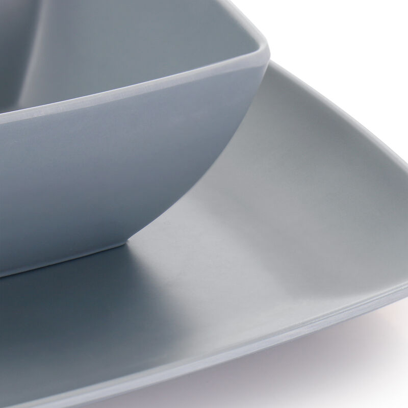 Gibson Home 12 Piece Grayson Melamine Square Dinnerware Set in Gray