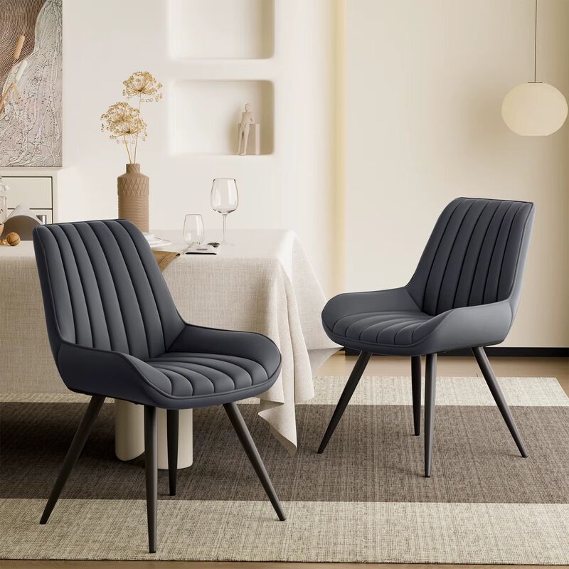 Modern Ribbed Fabric Upholstered Dining Chair Set of 4 image number 3
