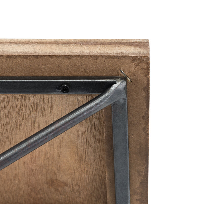 Rustic Wall Mount Pine Wood Floating Display Shelf with Diamond-Shaped Asymmetrical Iron Bracket