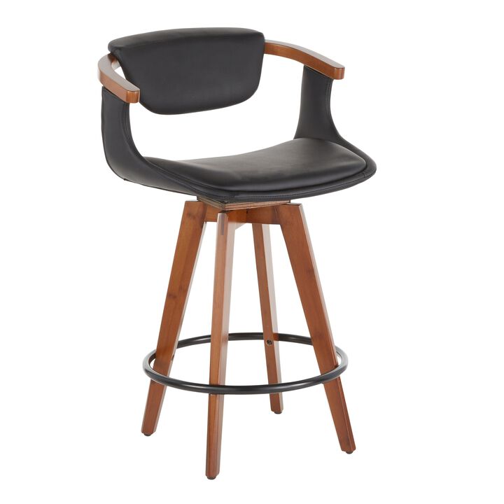Oracle Mid-Century Modern Counter Stool in Walnut Bamboo and Black Faux Leather by LumiSource
