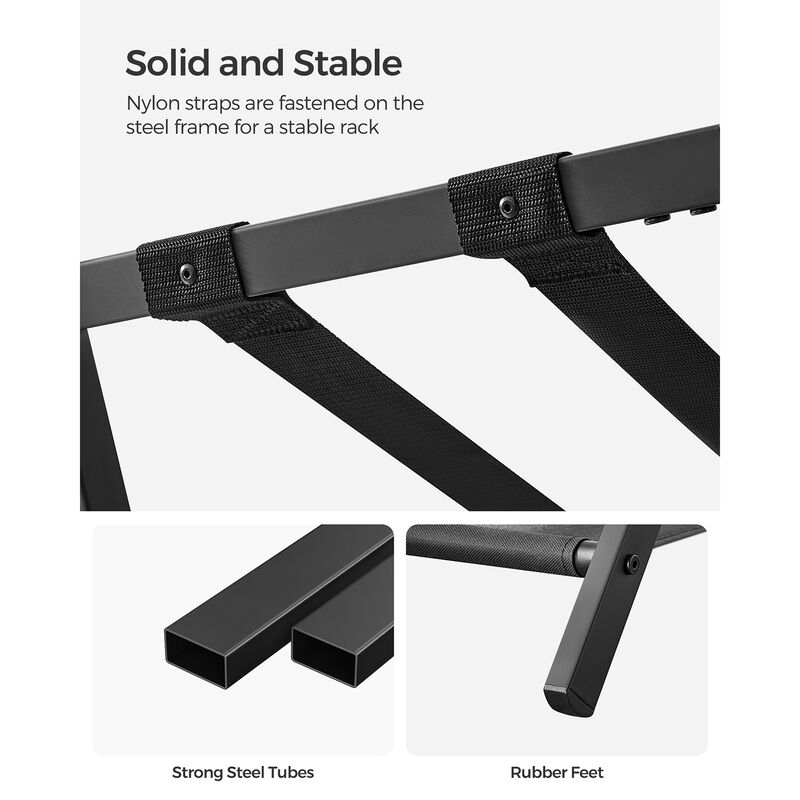 Luggage Rack for Guest Room &ndash; Folding Suitcase Stand with Durable Straps and Wooden Frame