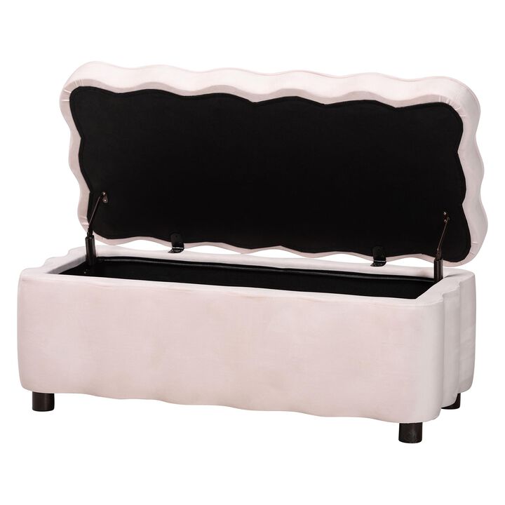 Baxton Studio Paulina Velvet Storage Bench - Lift Top Accent Bench with Interior Storage and Scalloped Outline for Bedroom or Living Room