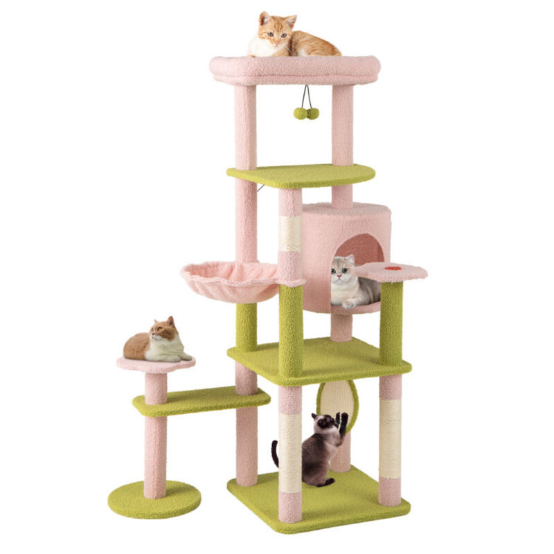 Tall Multi-Level Cat Tree Aesthetic Floral Kitten Tower