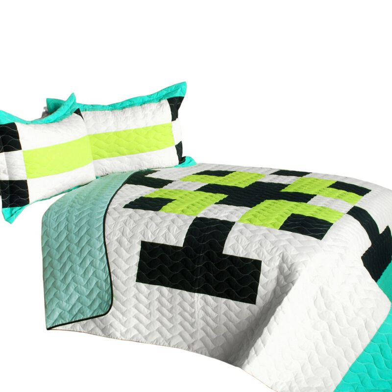 Vermicelli Quilted Geometric Quilt Set Tetris C Style for Full Beds image number 1