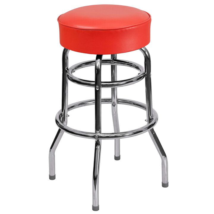 Flash Furniture Double Ring Chrome Barstool with Red Seat