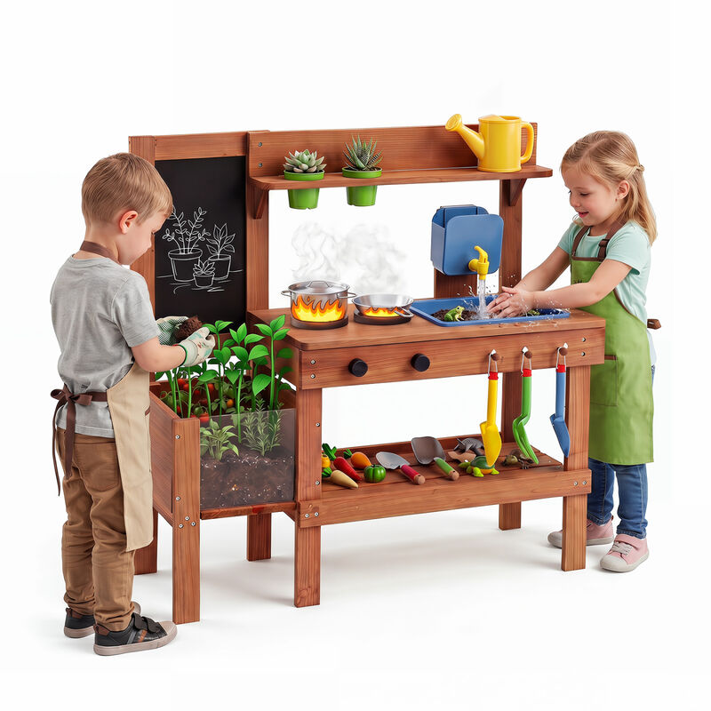 Kids Mud Kitchen Playset with Sink Planter Box and 13 Accessories image number 4