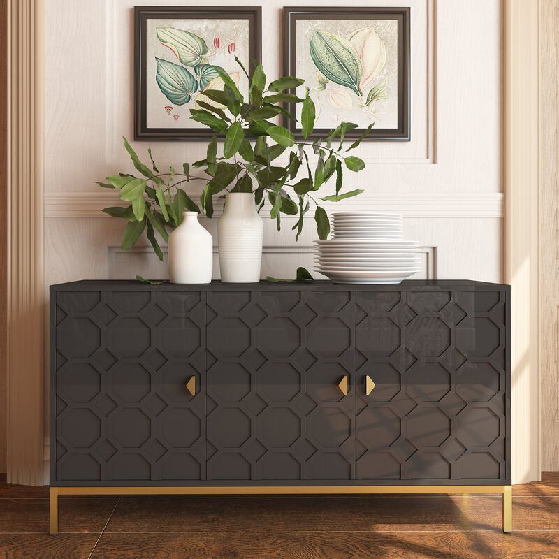 MONDAWE Freestanding Storage Cabinet 3 Door Honeycomb Pattern Accent Cabinet