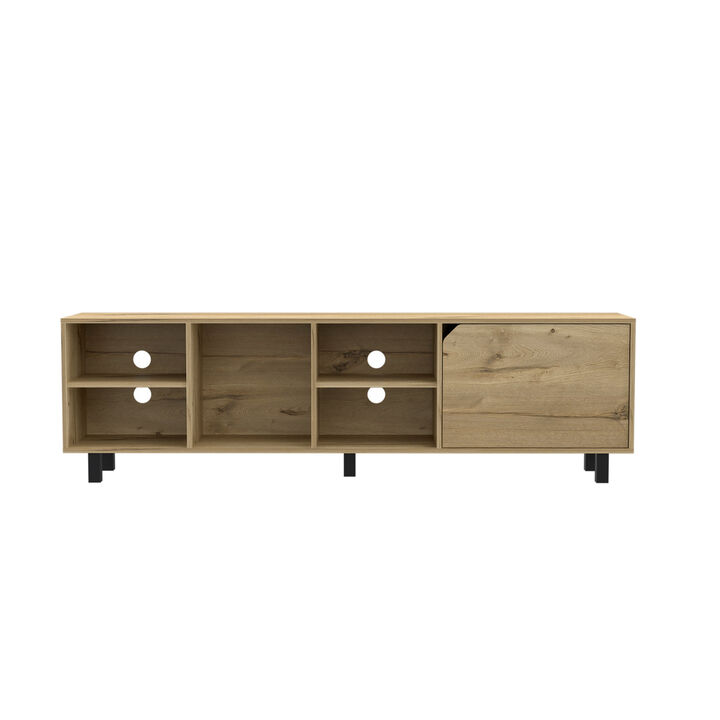 HomeRoots 71" Natural Wood Enclosed and Open Storage TV Stand