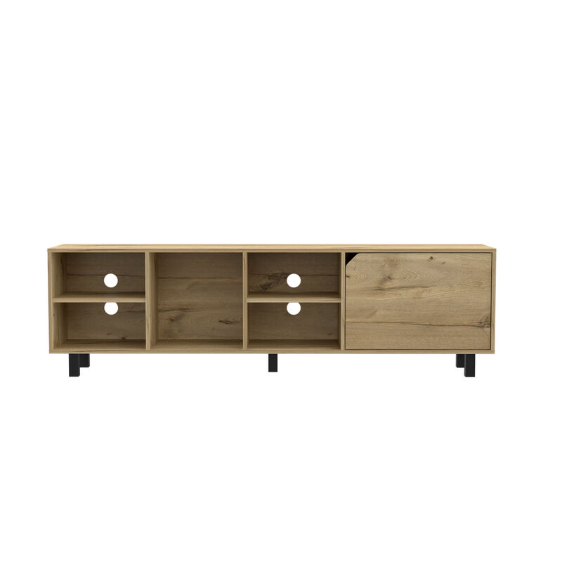 HomeRoots 71" Natural Wood Enclosed and Open Storage TV Stand image number 0