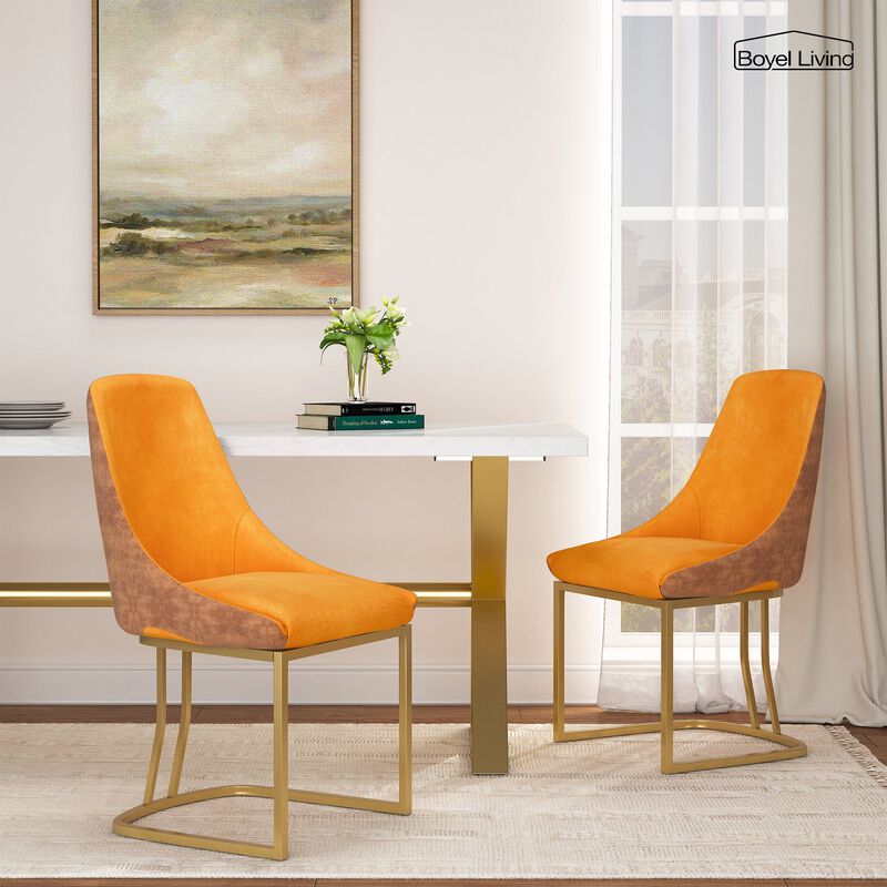 Fabric +PU Modern Dining Side Chair with Metal Legs and Swivel Leveling Feet (Set of 2) for Study, Dining Room, Bedroom, Living Room, Office Area