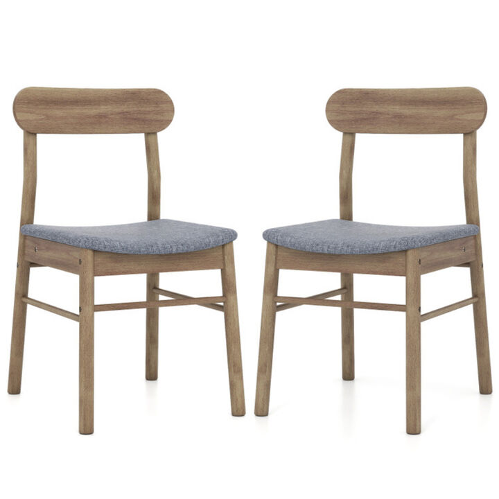Set of 2 Fabric Upholstered Armless Dining Chairs with Solid Rubber Wood Frame-Oak