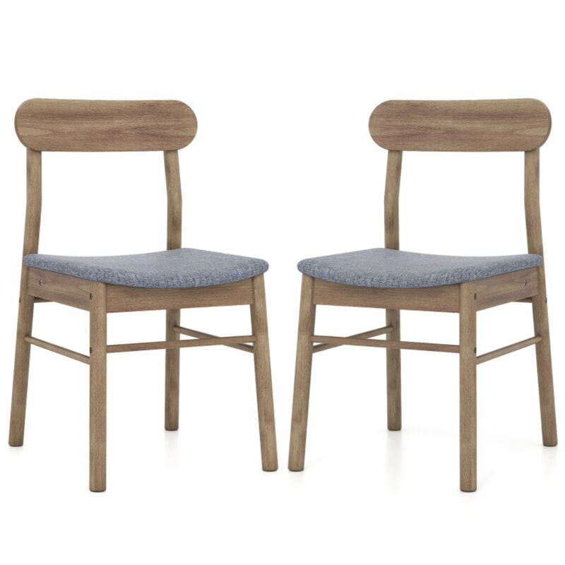Set of 2 Fabric Upholstered Armless Dining Chairs with Solid Rubber Wood Frame-Oak