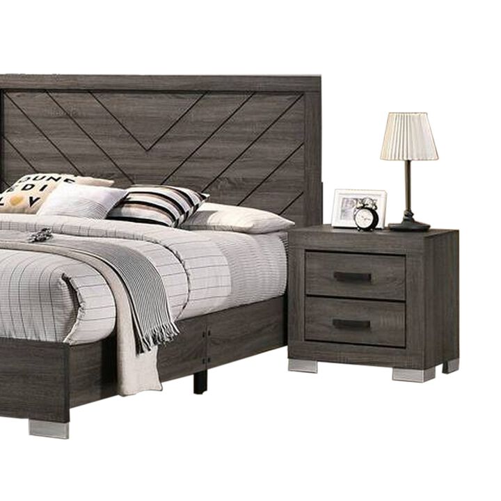 Lola Classic Queen Size Bed, Wood Grain, Strong Block Legs, Taupe Brown - Benzara