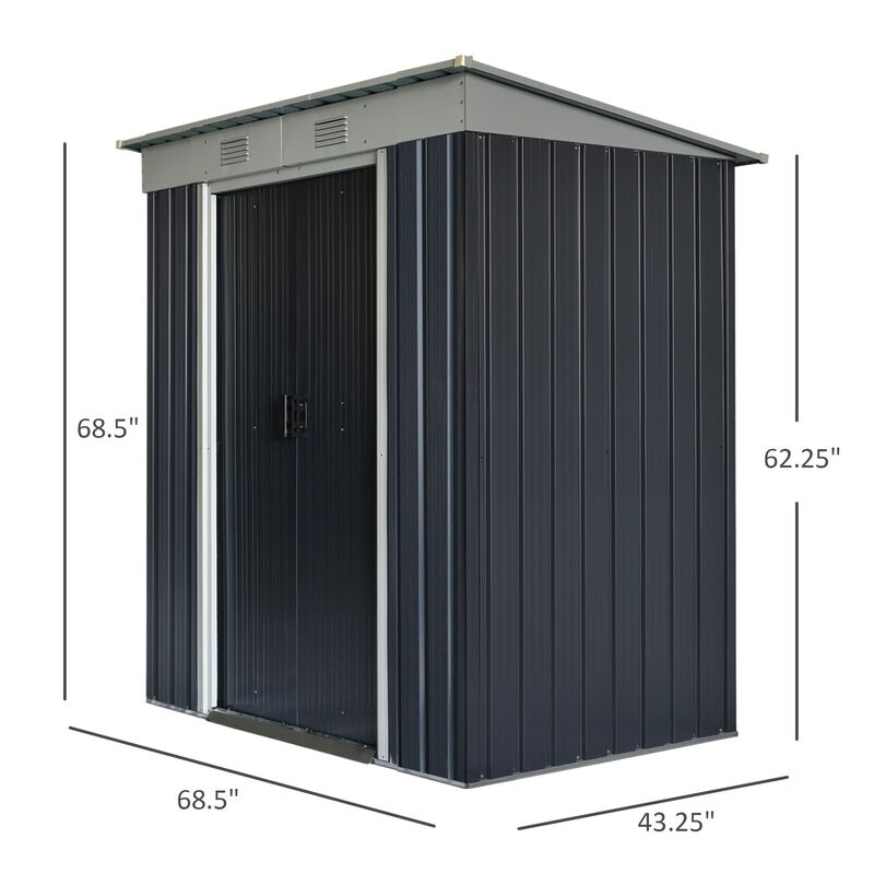 6' x 4' Backyard Garden Tool Storage Shed with Dual Locking Doors, 2 Air Vents and Steel Frame, Black