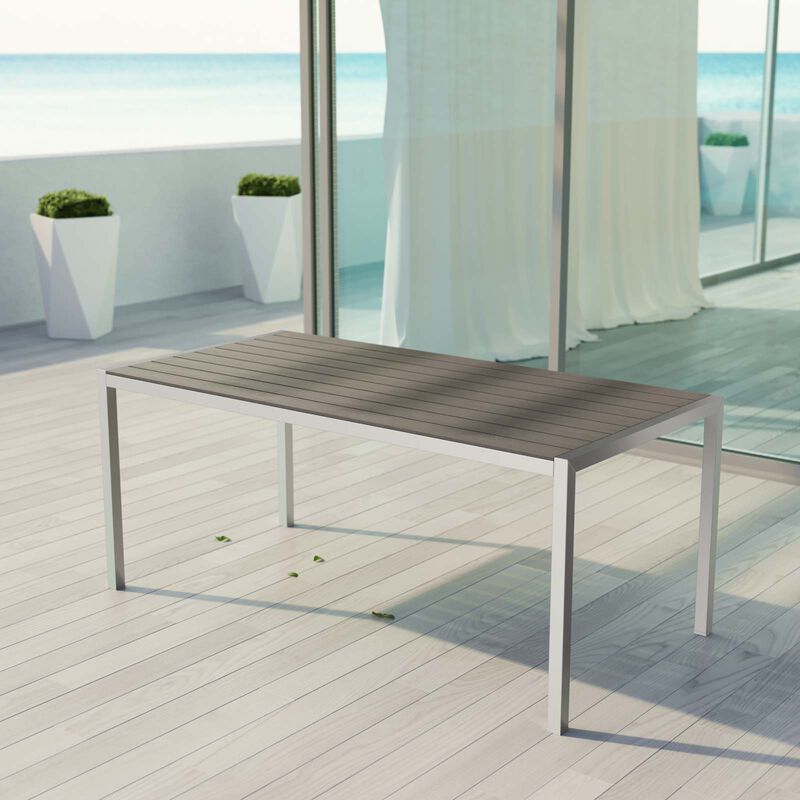 Modway - Shore Outdoor Patio Aluminum Dining Table Silver Gray image number 3