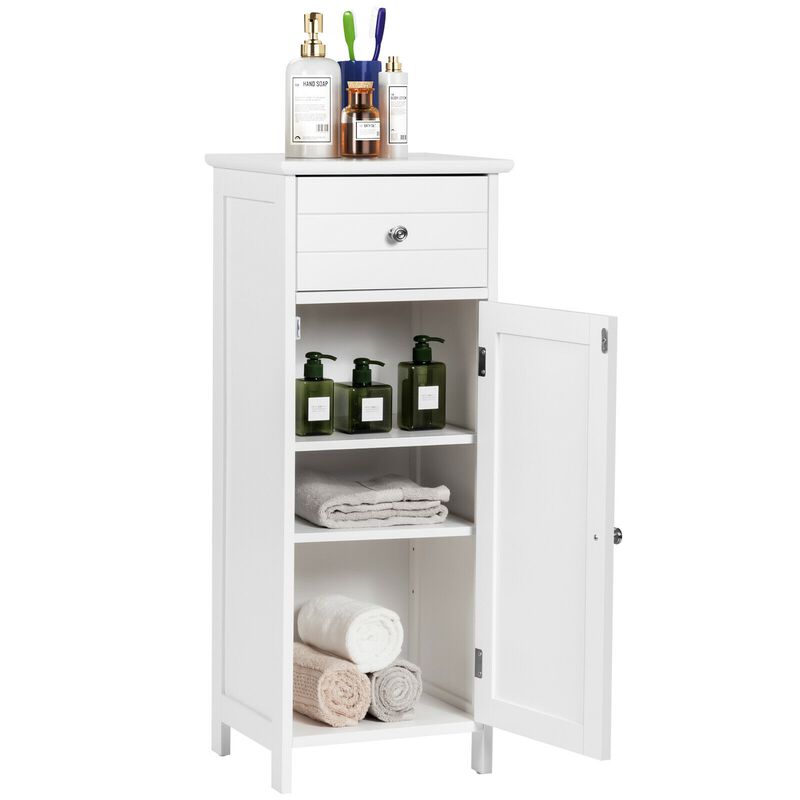 Wooden Bathroom Floor Storage Cabinet with Drawer and Shelf image number 3