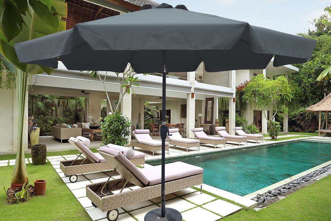 Outdoor Patio Umbrella 10FT(3m) WITH FLAP, 8pcs ribs,with tilt, with crank,without base, gray/Anthracite,pole size 38mm(1.49inch)