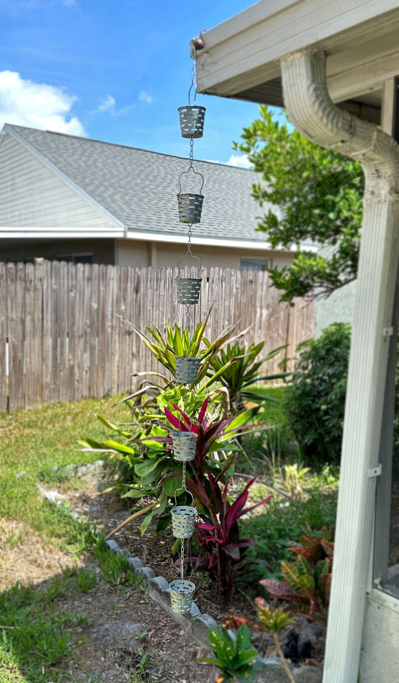 74 Inch Galvanized Metal Olive Bucket Rain Chain Gutter Home Downspout Accent image number 5