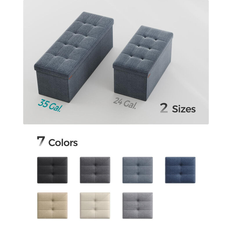 Long Folding Ottoman with Storage and Divider &ndash; 43" Upholstered Bench and Foot Stool for Home Organization