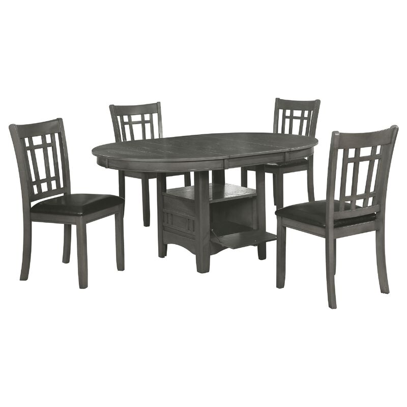 Lessa 5 Piece Dining Set, Gray, 4 Padded Chairs, Expandable Leaf - Benzara
