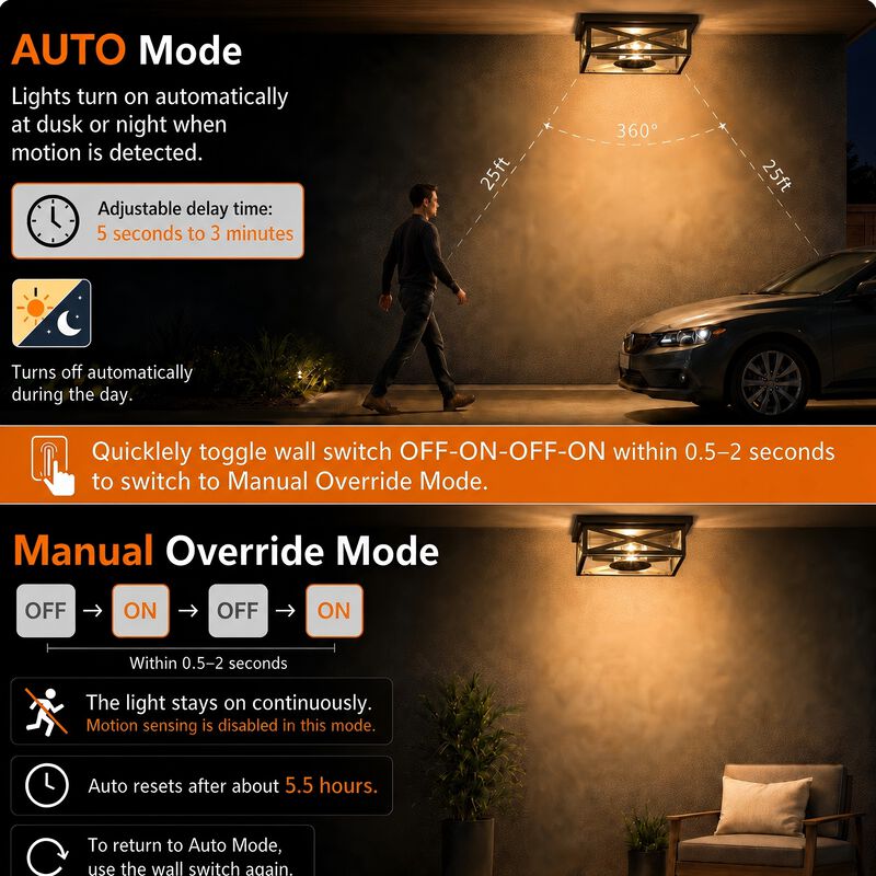 10.63" Modern 2-Light Motion Sensor Outdoor Flush Mount Light image number 4