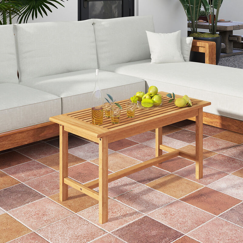 Patio Coffee Table  Rectangular Outside Side Table with Slatted Tabletop