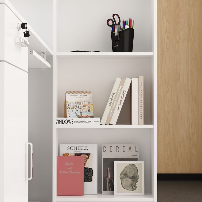 FUFU&GAGA 55.1-in White Modern/Contemporary Reception Desk Hutch Included,White