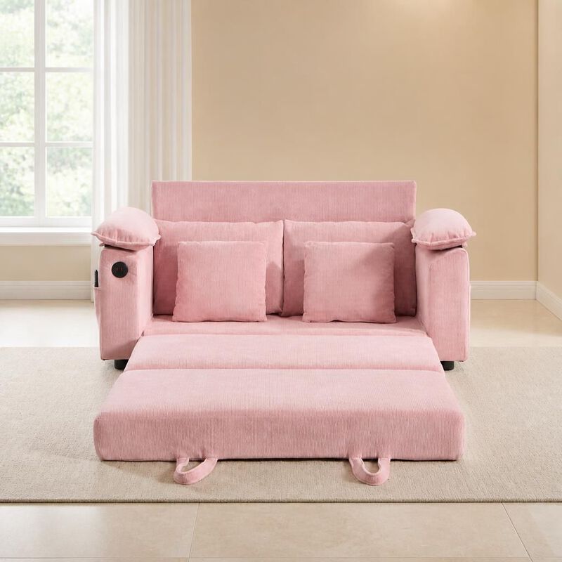 GOODSILO 3-in-1 Upholstered Convertible Futon Sofa Bed, Foldable Tufted Loveseat Pull Out Sleeper Couch with Side Pockets for Small Living Spaces image number 3