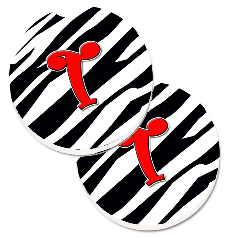 Caroline's Treasures Monogram Initial T Zebra Red Set of 2 Cup Holder Car Coasters CJ1024-TCARC, 2.56, Multicolor