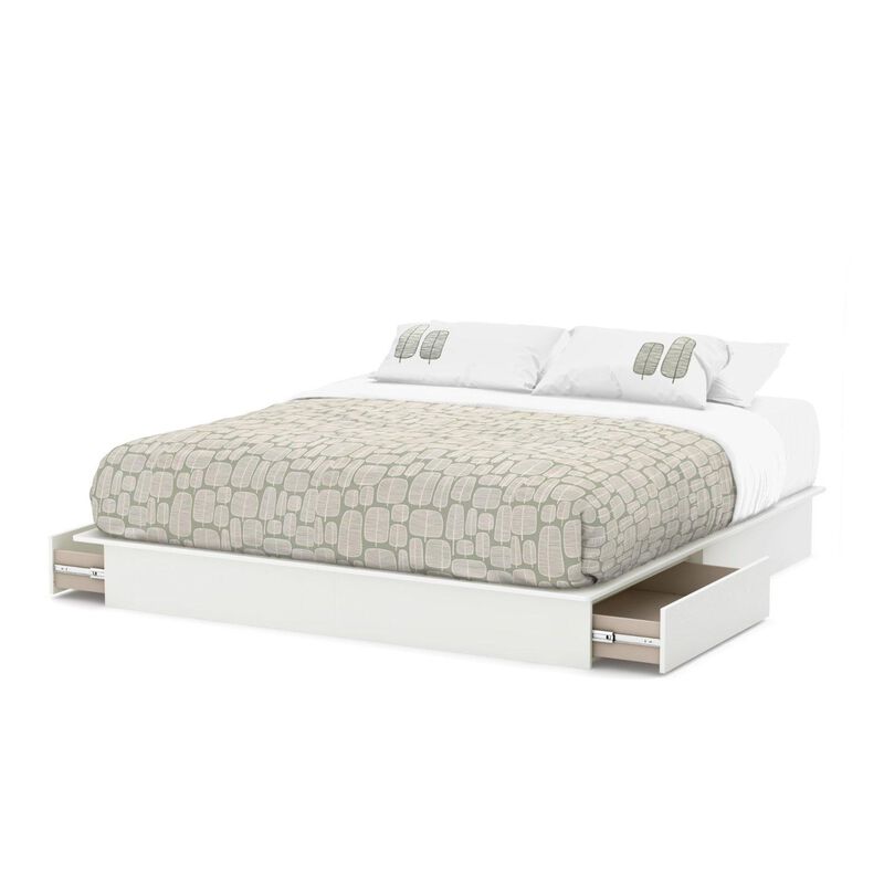 Hivvago King size Modern Platform Bed with Storage Drawers in White Finish