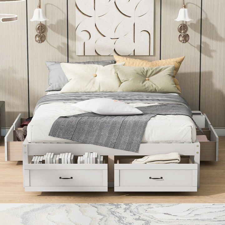 Whisen Queen Size Platform Bed with 6 Storage Drawers, MDF+LVL, for Bedroom
