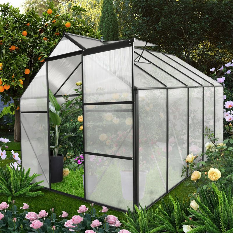 MONDAWE 6X10 FT Polycarbonate Greenhouse Raised Base and Anchor Aluminum Heavy Duty Walk-in Greenhouses for Outdoor Backyard in All Season