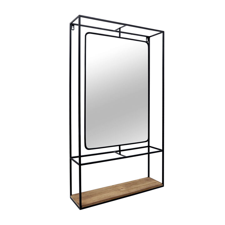 Metal/Wood Wall Shelf w/Mirror