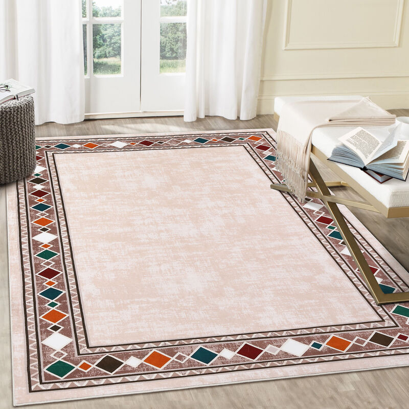 8X10 FT Washable Area Rugs Rugs for Living Room Bordered Rug Geometric Solid Rug Clearance Non Slip image number 1