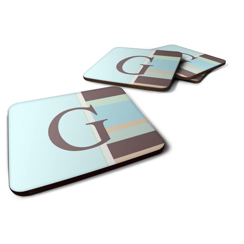 Caroline's Treasures CJ1003-GFC Monogram-Blue Stripes Foam Coasters (Set of 4), Initial Letter G, 3.5 H x 3.5 W, Multicolor